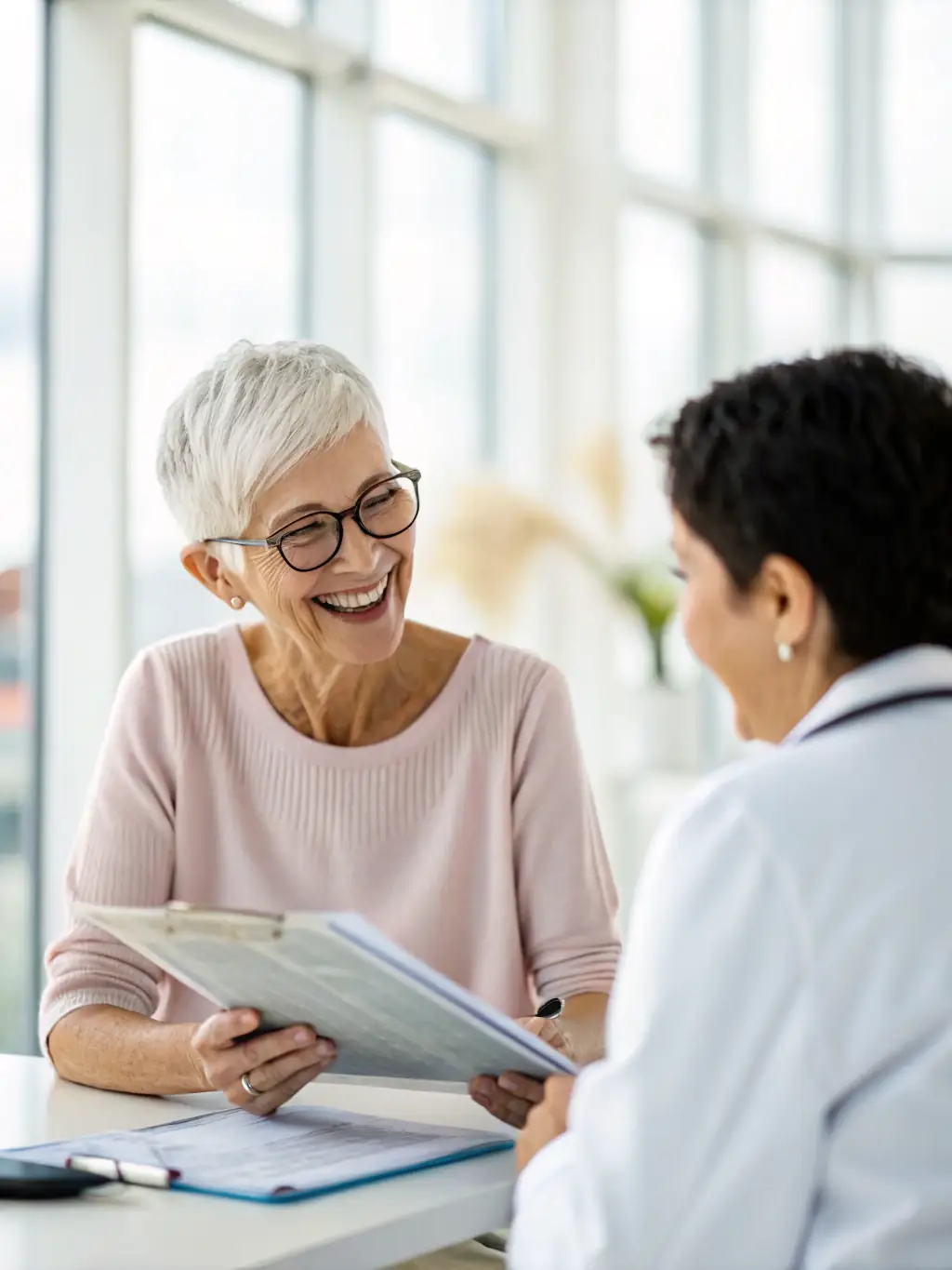 An image showing a smiling patient interacting positively with a healthcare provider, representing enhanced patient experience.